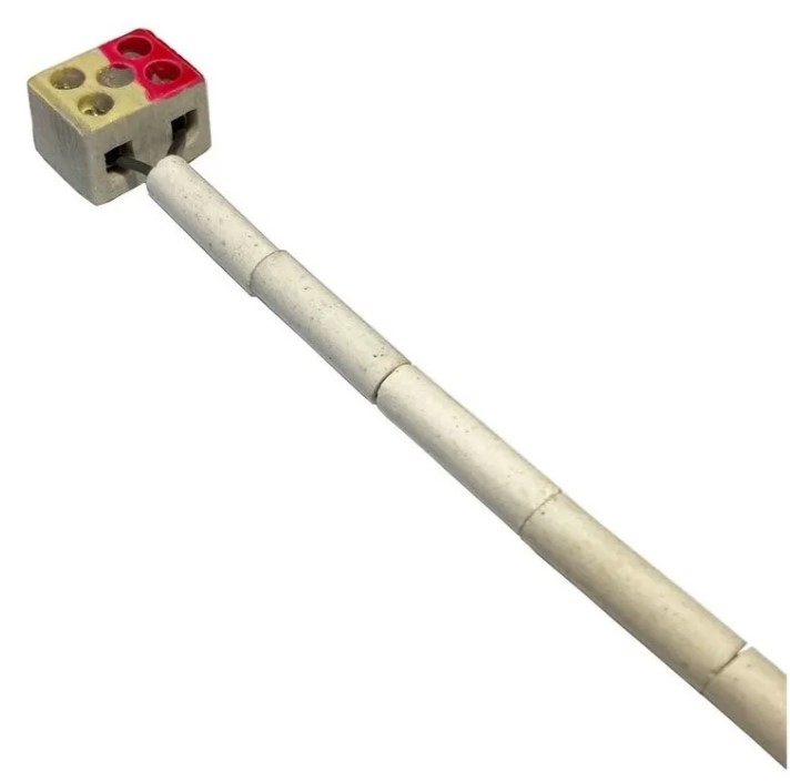 Termopar Tipo K Fio 14 - 300mm Isolado com Miçangas de Cerâmica e Conexão Borne